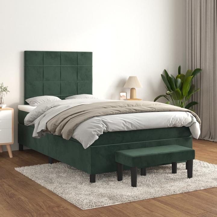 Produktbild VidaXL Boxspringbett mit Matratze Dunkelgrün 120x200cm Samt Doppelbett Bett (120 x 200 cm)