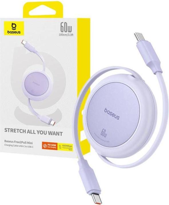 Immagine prodotto Baseus Free2Pull Cavo USB-C da Mini USB-C a USB-C 60W, 1 m (viola) (1 m, USB 3.0)