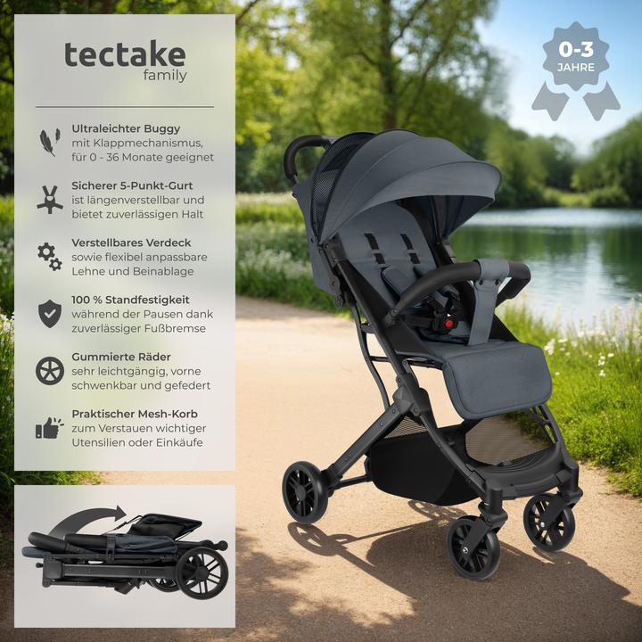 Image du produit tectake Poussette Buggy Finn, pliable, harnais à 5 points