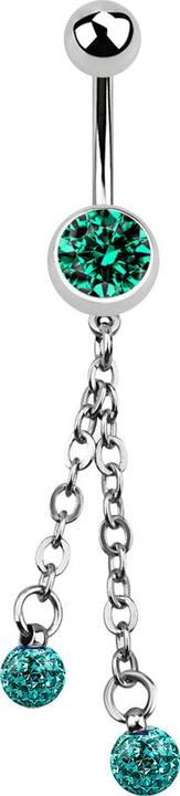 Produktbild Star Piercing Banane silber mit Kette und zwei Kristallkugeln türkis (Chirurgenstahl 316L, ohne Messing)