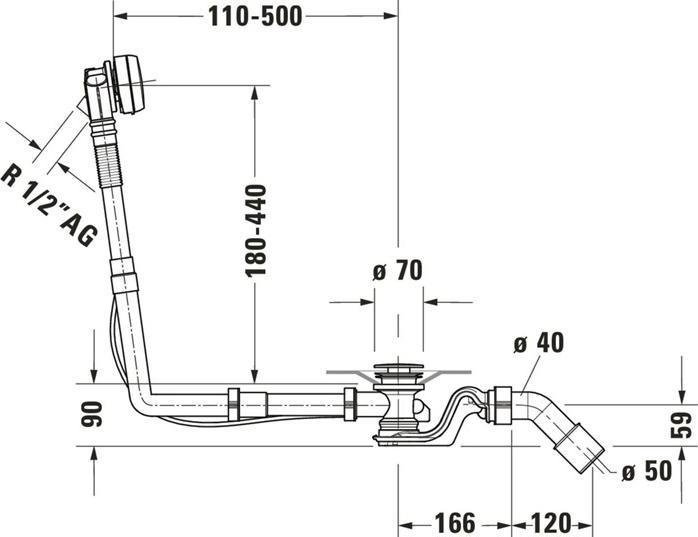 Image du produit Duravit Garniture de vidage/débordement QUADROVAL avec bec de baignoire chromé (Garniture de trop-plein, 1/2")