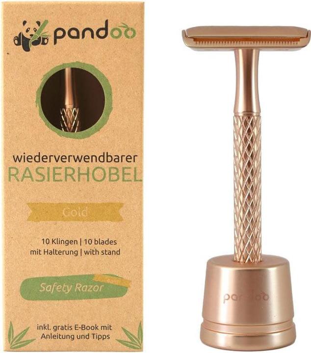 Pandoo Rasierhobel Metall gold inklusiv 10 Klingen & E-Book
