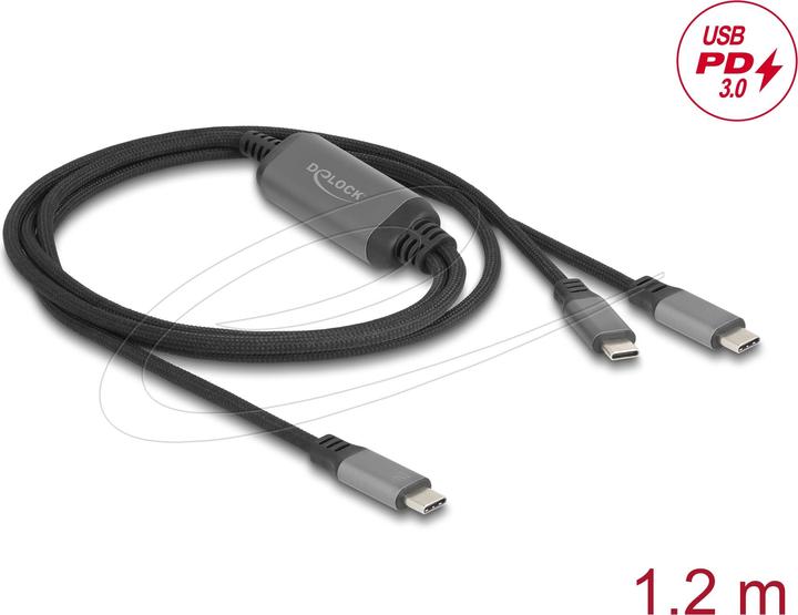 Produktbild Delock 81271 - USB-C Y-Kabel 1 x Stecker zu 2 x Stecker PD 3.0 100 W, 1,2m (1.20 m, USB 3.2)