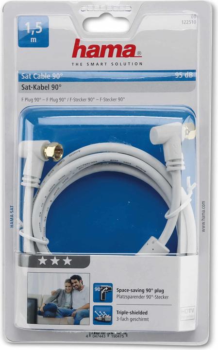 Produktbild Hama SAT-Anschlusskabel - vergoldeter, grosser Schraubkopf (95 dB, SAT Kabel)