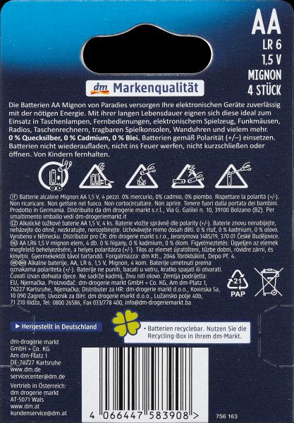 Nährwerte und Zutaten Paradies Power Alkaline (4 Stk., AA)