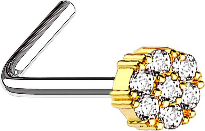 Image du produit Star Piercing Nasenstecker gewinkelt 14k vergoldet Blume mit Kristall (Acier chirurgical 316L, Laiton)