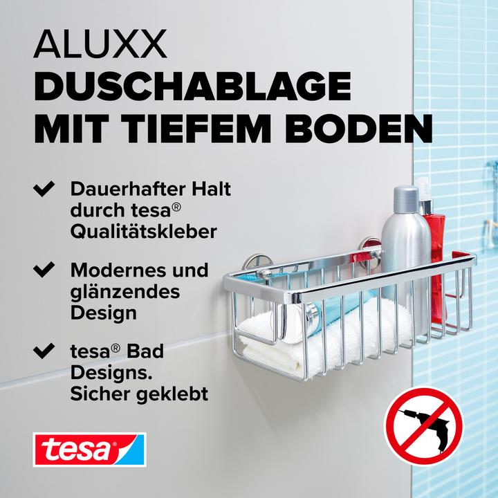 Actual product image tesa ALUXX shower basket incl. adhesive solution without drilling (9 x 13 x 26.5 cm)