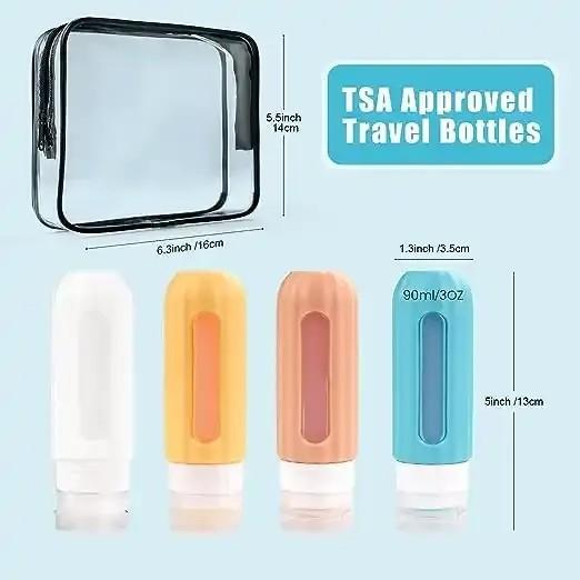 Swissdetector 4er-Set Silikon-Reiseflaschen - wiederaufladbar - wasserdicht 90ml (Flüssigkeitsbeutel)