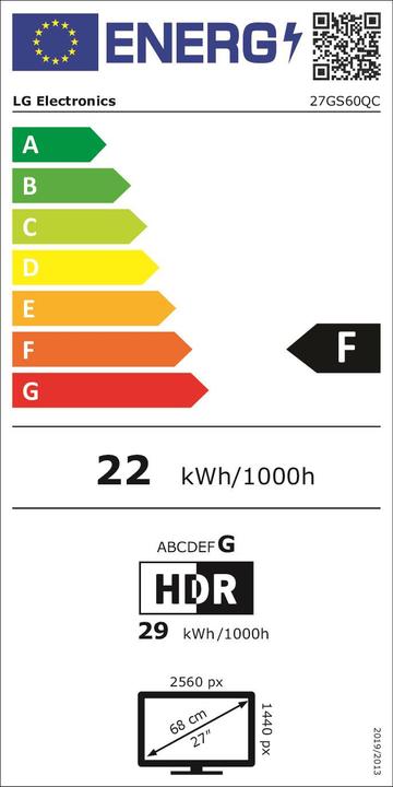 Label énergétique LG Dis 27 27GS60QC-B Consumer Ultragear (2560 x 1440 pixels, 27")