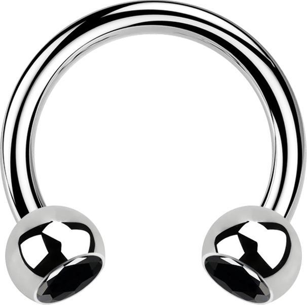 Produktbild Star Piercing Micro Circular Barbell silber mit zwei Kugeln Kristall schwarz (ohne Messing, Chirurgenstahl 316L)