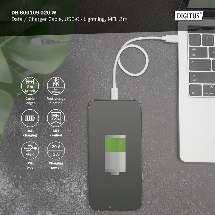 Produktbild Digitus USB Typ C – Lightning (2 m, USB 2.0)