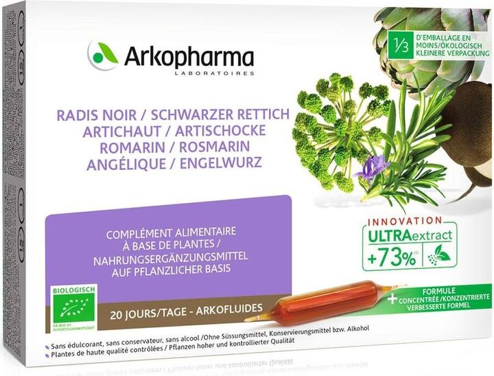 Produktbild Arkopharma Arkofluide Bio Artischocke Rosmarin Schwarzer Rettich Engelwurz (20 Stück, Ampulle, 365 g)