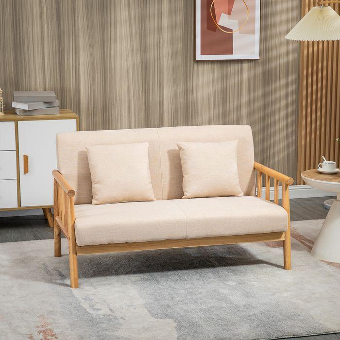 Produktbild Swisshandel24 2-Sitzer Sofa, Stoffbezug in Leinenoptik, kompakt, bis 200 kg, Holzrahmen, 123Lx69Bx74Hcm, Beige (2-Sitzer)