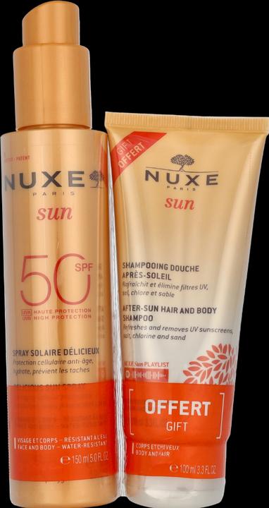 Actual product image Nuxe Sun Set Sonnenspray Gesicht & Körper LSF 50 + After-Sun-Duschshampoo (Sun spray, SPF 50, 250 ml)