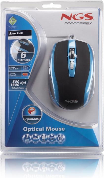 Immagine prodotto NGS Mouse a spunta blu a destra USB Tipo-A ottico 1600 DPI (Cablato)