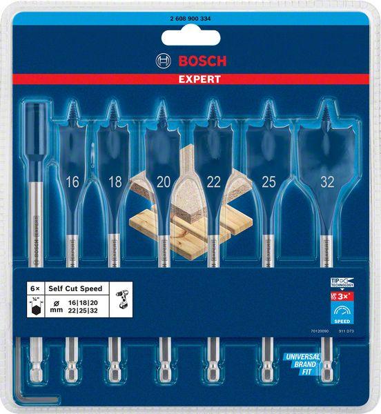 Produktbild Bosch Professional Zubehör EXPERT Self Cut Speed Flachfräsbohrer-Set, 10/12/13/14/16/18/20/22/24/25/28/30/32 mm, 13-tlg. (10, 12, 13, 14, 16, 18, 20, 22, 24, 25, 28, 30, 32 Millimeter)
