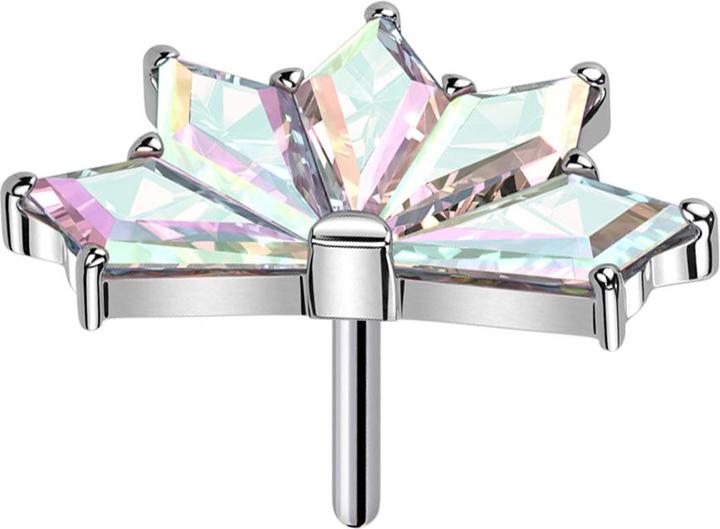 Star Piercing Threadless Fächer silber fünf Diamant Kristalle multicolor (ohne Messing, Titan G23)