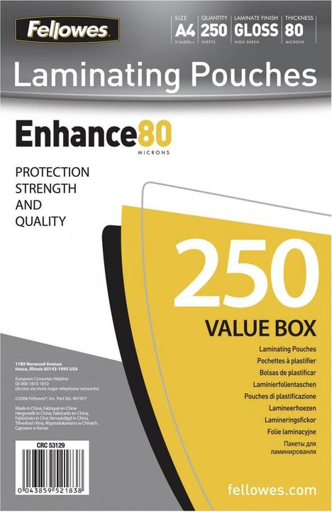 Image du produit Fellowes Enhance 80 (A4, 250 pièce(s), 80 µm)