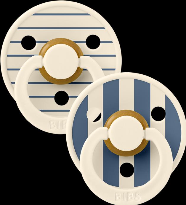 Actual product image Bibs Studio Nuggi Colour 2 PACK Latex Round 0-6m Pin Ivory Steel Blue Mix (2 x, up to 6 M.)