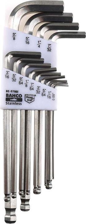 Image du produit Bahco Jeu de tournevis coudés en acier inoxydable, modèle en pouces, avec tête sphérique longue, pour vis