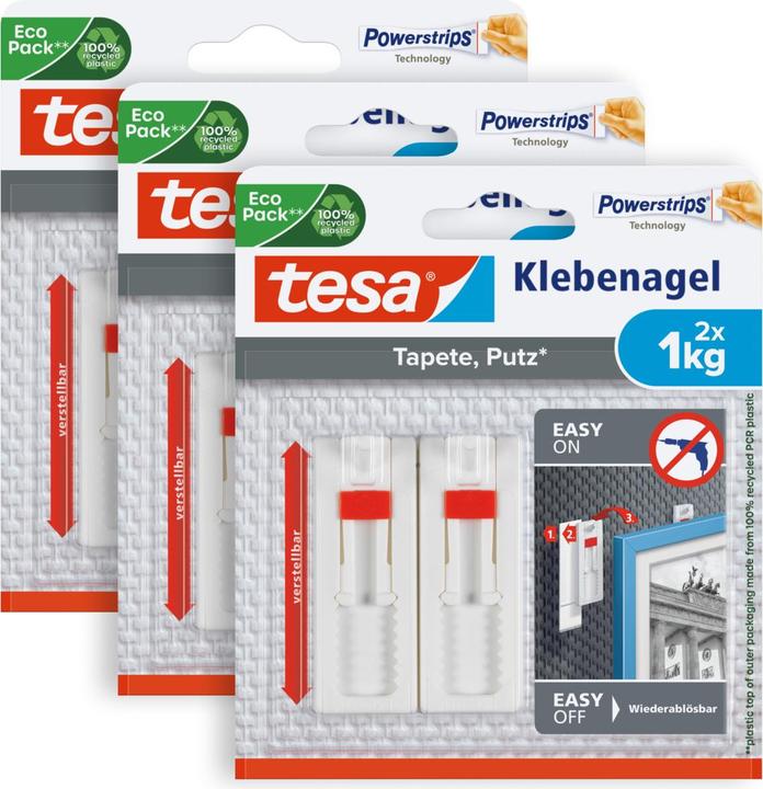 Image du produit tesa Clou adhésif pour papier peint et plâtre, idéal pour les toiles et les châssis