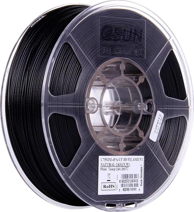 eSUN ePA-CF Filament PLA résistant à la chaleur, haute rigidité, haute résistance à la traction 1.75mm (PLA, 1.75 mm, 1000 g, Noir)
