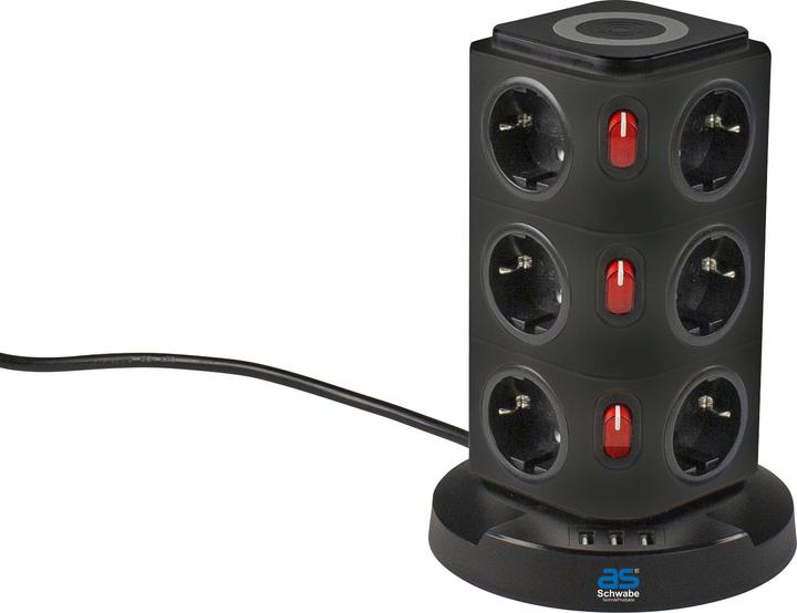 Produktbild As - Schwabe Steckdosentower (15 x, CEE 7/3, USB, 2 m)