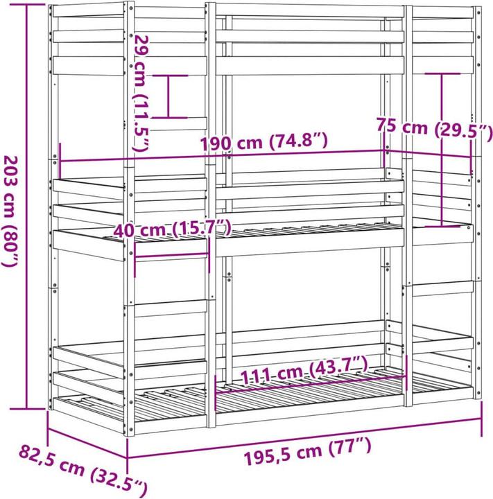Produktbild VidaXL Dreifach-Etagenbett (75 x 190 cm)