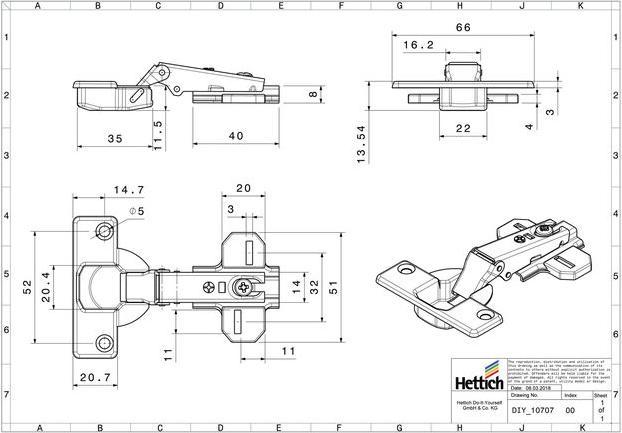 Actual product image Hettich SlideOn Topfscharnier zum Aufschrauben 35 mm vorliegend