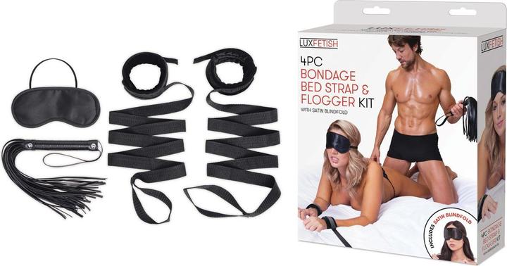 Lux Fetish 4 PC Bondage Bed Strap & Flogger Kit
