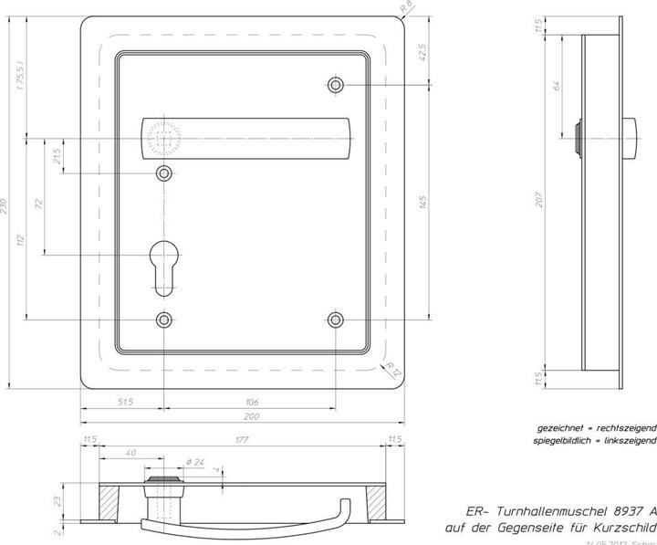 Immagine prodotto Ogro Garnitura con maniglia piatta da incasso 8937A, profondità 23 mm (Maniglia della porta)