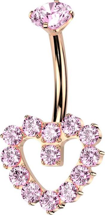 Star Piercing Banane Innengewinde rosegold Kristall pink gefasst und Herz Kristalle pink (ohne Messing, Titan G23)