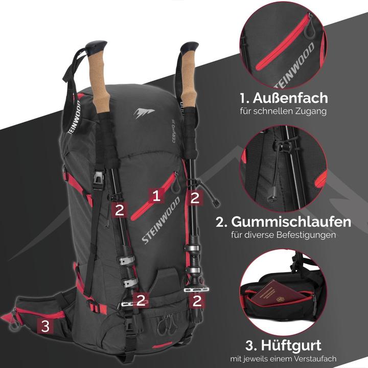 Actual product image Steinwood Wanderrucksack 35L - Wasserabweisend, mit Regenschutz & Rückenbelüftung (36 l)