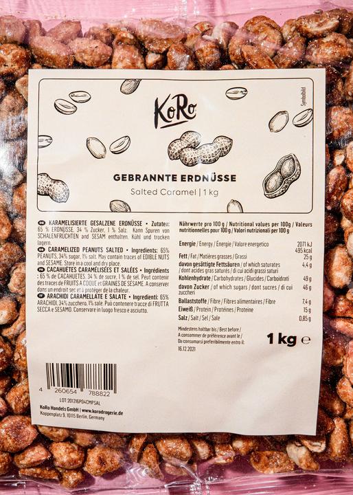 Nährwerte und Zutaten KoRo Karamellisierte gesalzene Erdnüsse (1000 g)