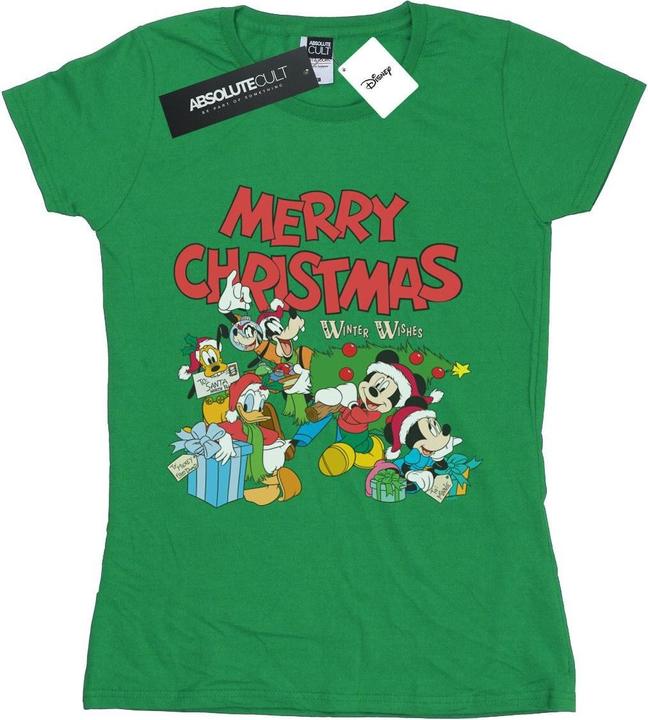 Actual product image Disney Womens/Ladies Mickey And Friends Winter Wishes Cotton T-Shirt (XXL)