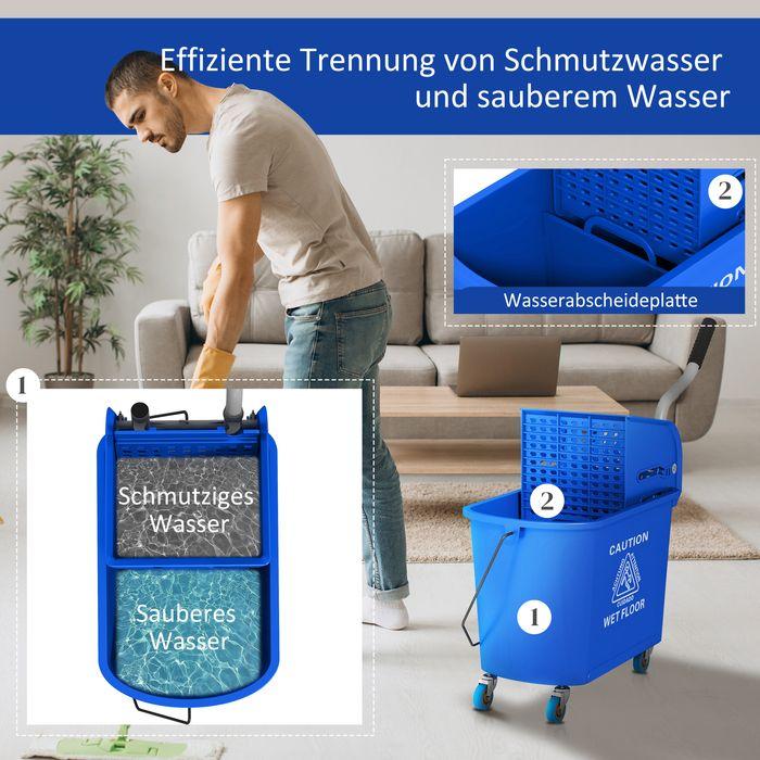 Actual product image Swisshandel24 Putzwagen Fahreimer Putzeimer 20 Liter Wischwagen mit Presse 2 Kammern Blau (1 pcs.)
