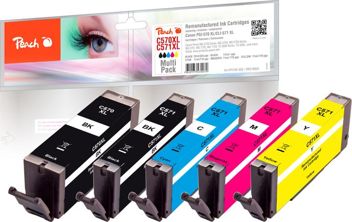 Produktbild Peach Spar Pack Tintenpatronen kompatibel zu Canon PGI-570XL, CLI-571XL (M, Y, C, BK)