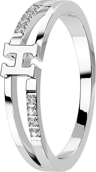 Produktbild Star Piercing Ring silber zwei Ringe mit acht Kristallen und Buchstabe H (55, 900 Platin)
