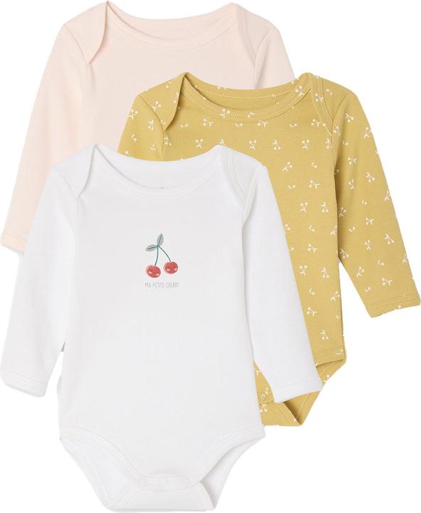 Vertbaudet Bio-Kollektion: 3er-Pack Baby Schlupfbodys mit langen Ärmeln, Kirschen