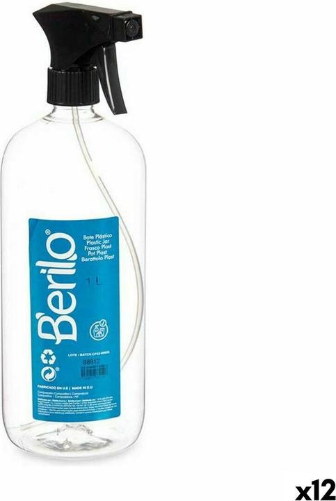 Berilo Auffüllbare Sprühflasche Schwarz Durchsichtig Kunststoff L (12 Stück)