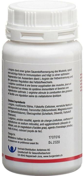 Nährwerte und Zutaten Burgerstein L-Arginin (100 Stück, Tabletten, 200 g)