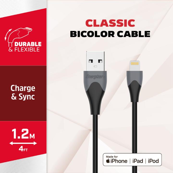 Actual product image Energizer Classic cable lightning bicolour 1.2m black (1.20 m, USB 3.2 Gen 1)