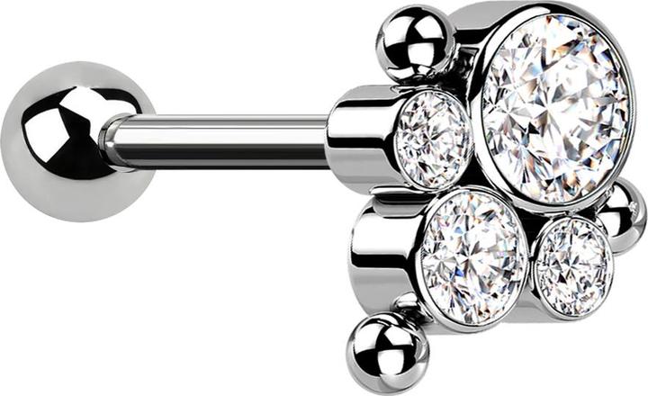 Produktbild Star Piercing Micro Barbell Threadless silber mit Kugel und drei Kugeln vier Kristalle silber (Titan G23, ohne Messing)
