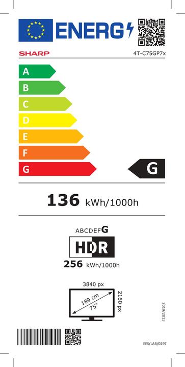 Energy Label Sharp 75GP7265E 75IN 4K TV4K UHD QLED (75")