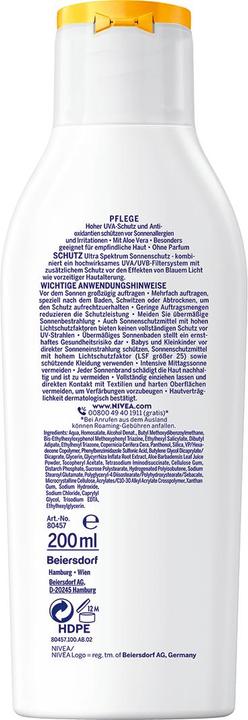 Actual product image NIVEA Sensitive Immediate Protect (Sun lotion, SPF 50+, 200 ml, 236 g)