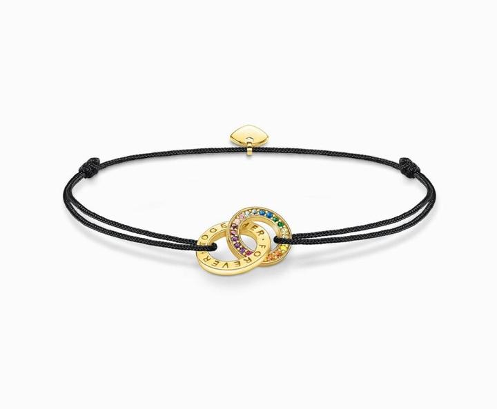 Produktbild Thomas Sabo Textilarmband Schwarz mit Zwei Ringen Bunten Steinen Vergoldet (22 cm, 925er Silber)