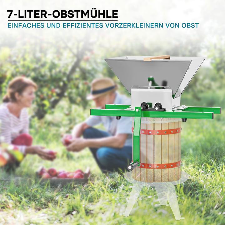 Image du produit Wiltec Broyeur à fruits 7L Moulin manuel Entonnoir et manivelle Facile à nettoyer Pressoir Fouloir Moût
