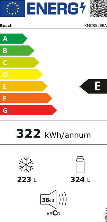 Energy Label Bosch Hausgeräte Series 4, Multi-door fridge-freezer, glass front, 189.5 x 85.5 cm, grey, KMC85LEEA (547 l)