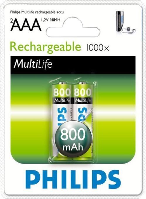 Image du produit Philips R03B2A80/10 - Pile NiMH Multi Life AAA Micro 800 mAh, pack de 2 (2 pcs, AAA, 800 mAh)