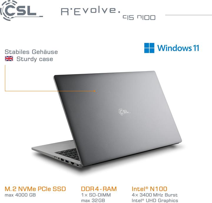 Immagine prodotto CSL Notebook R'Evolve C15 v4 16GB 1000GB Windows 11 Home (15.60", Intel N100, 16 GB, 1000 GB, DE)